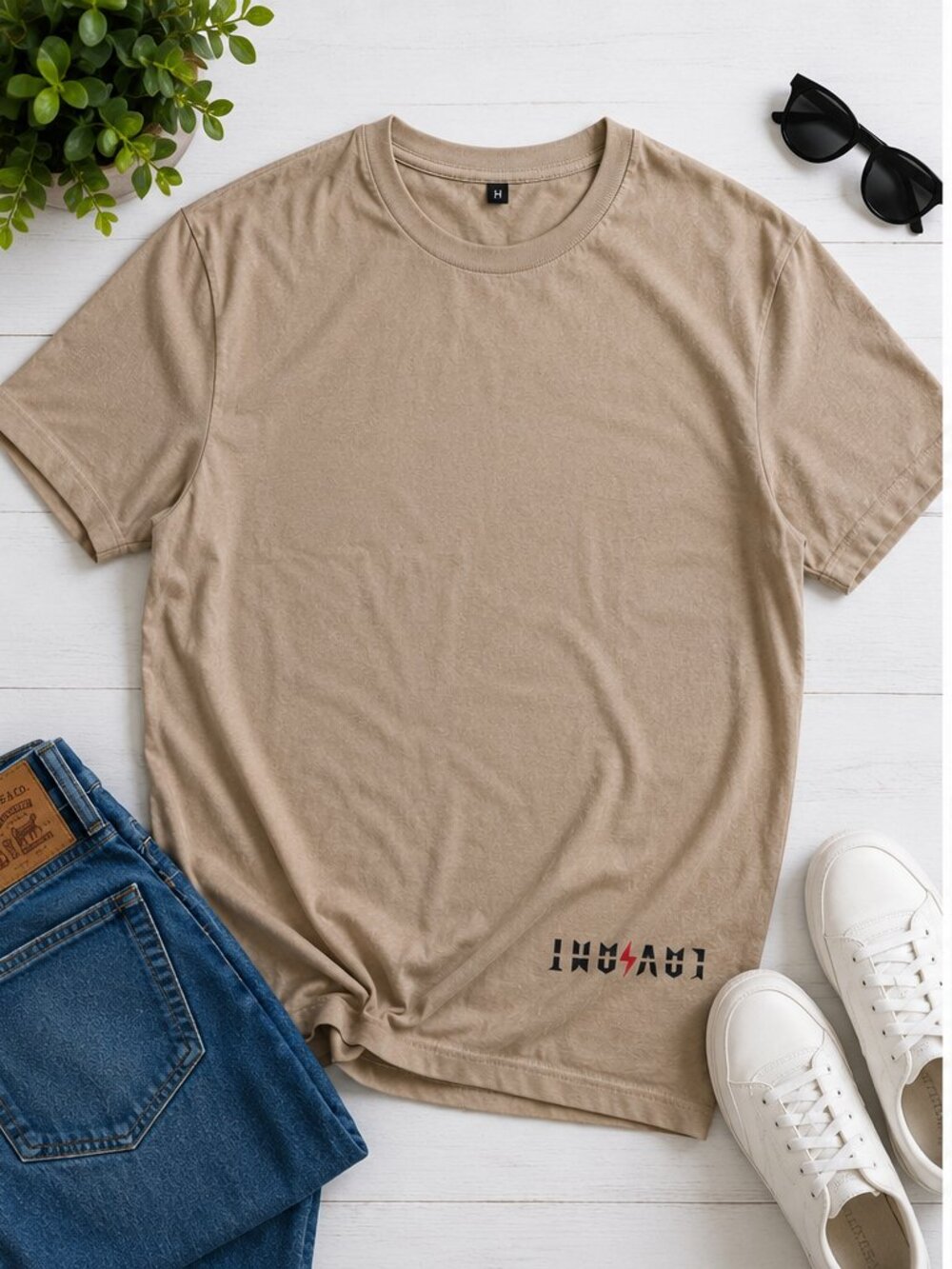 Men's Tan Graphic T-Shirt – "Embrace The Journey" Bird & Rose Graphic | Size M